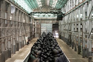 Cockatoo Island, Ai Weiwei, 'Law of the Journey' (2017). Reinforced PVC with aluminium frame, 312 figures. Installation view: 21st Biennale of Sydney, Cockatoo Island, Sydney (16 March–11 June 2018). Courtesy the artist and neugerriemschneider, Berlin. Photo: Document Photography.